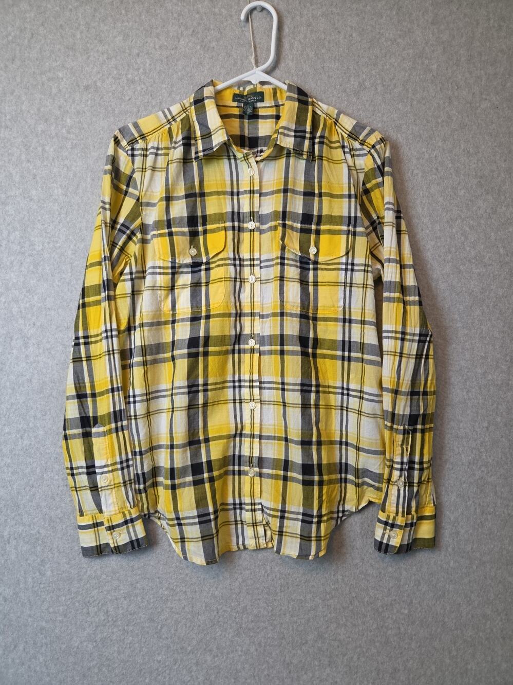 LRL Lauren Jeans Co. 100% Cotton Yellow Plaid LS Button Up Shirt Women's Large
